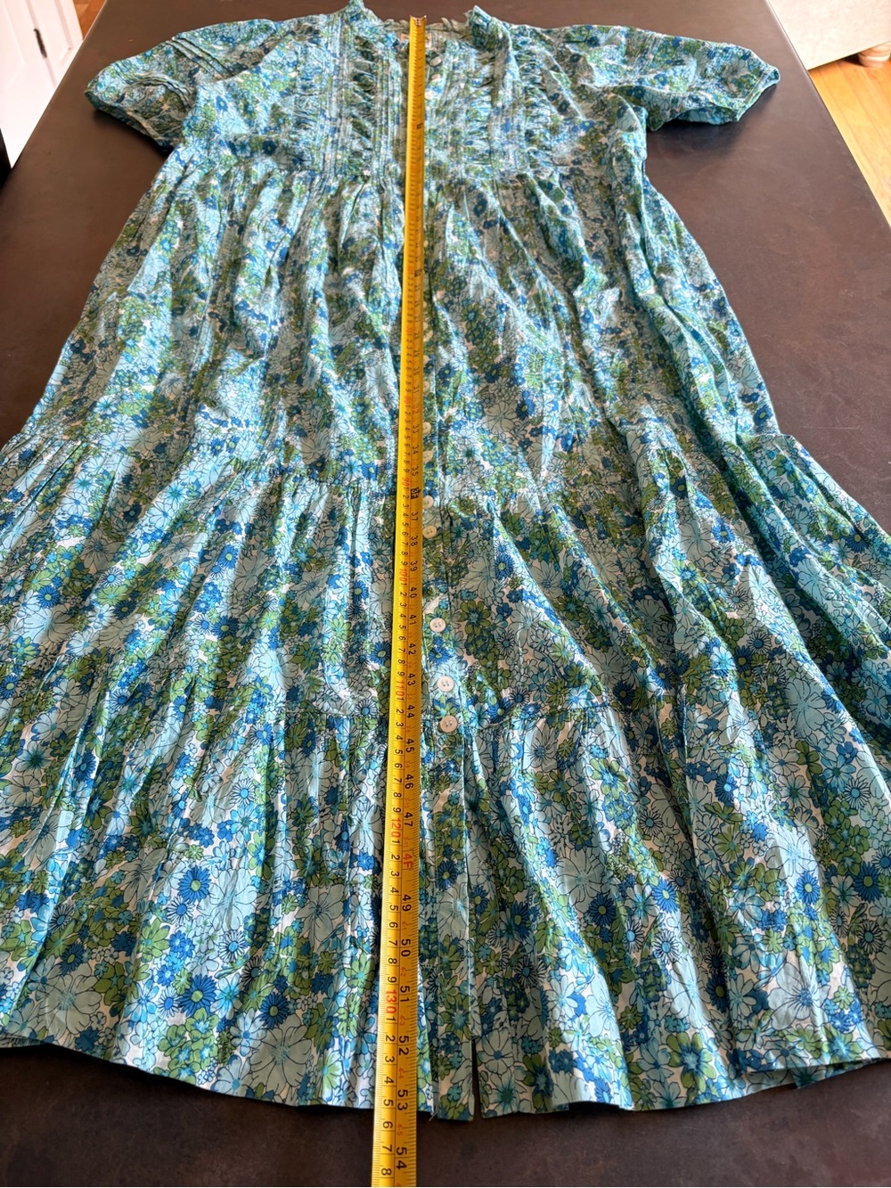 Cotton Blue Floral Tiered Maxi Dress with Puff Sleeves Large - Picture 4 of 13